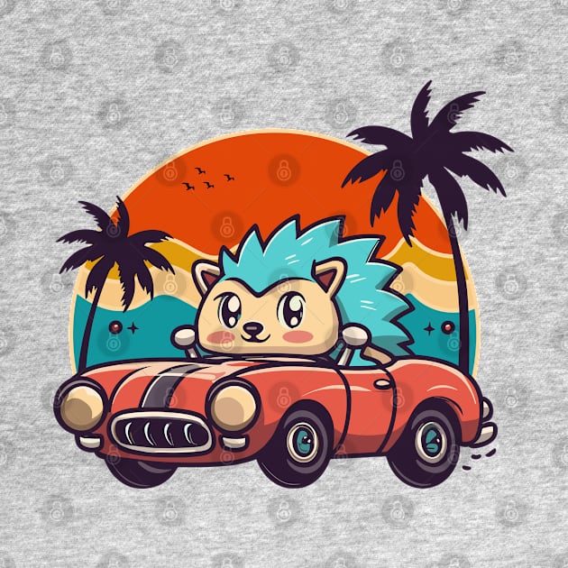 Hedgehog drives a retro car by KENG 51